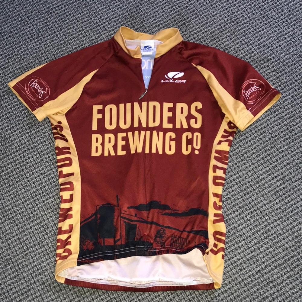 Voler Founders Brewing Co Womens Cycling Jersey Maroon Gold Raglan Small